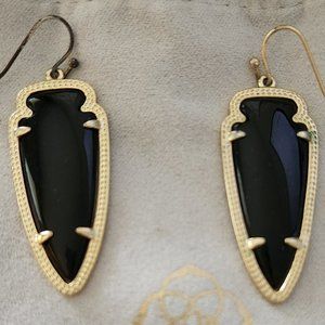 Kendra Scott Skylar Earrings Gold Drop Black Banded Agate 😊